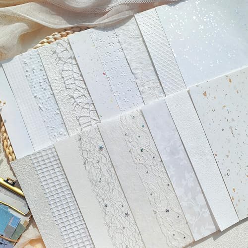 30 Sheets A5 Cream White Textured Scrapbook Paper & Mesh Fabric Set