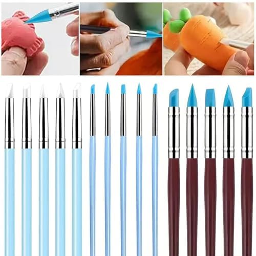 15 PCS Blue Clay Sculpting Tools Set, Professional Silicone Brushes & Dotting Tools Kit for Polymer Clay, Air Dry Clay, Pottery, Modeling & Crafting for Adult