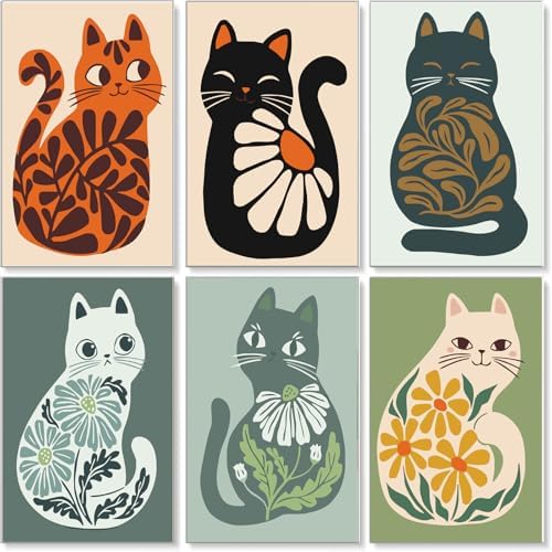 Jethami 6 Pack Cat Paint by Numbers Kit for Adults 8 x12 in | Easy to piant for beginners, Diy art craft, Relaxing & Stress relief, High definition canvas, Home wall decor, Vivid colors