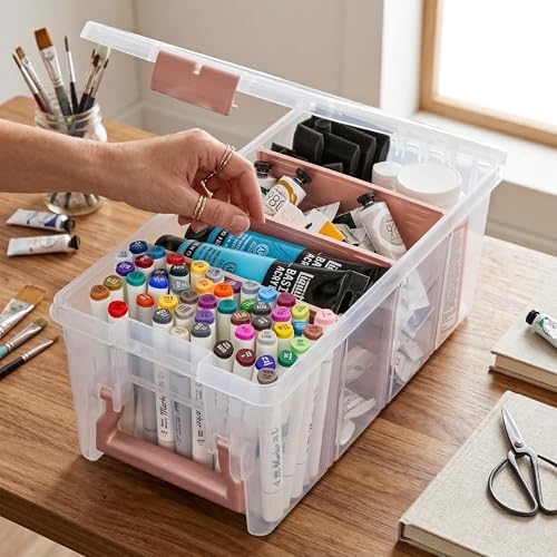 ArtBin Semi Satchel Portable Craft Organizer with 3 Dividers - Clear Plastic Storage Case for Art & Craft Supplies