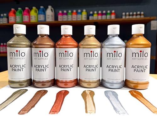 milo Metallic Acrylic Paint Set, 6 Metallic Colors, 8 oz Bottles