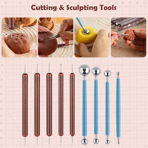 27PCS Clay Tools Sculpting, Ceramics Tools Set, Ceramic & Pottery Modeling Tools, Air Dry Clay Tools, Polymer Tools Kit for Carving, Molding, Pottery Wheel, Crafting Supplies, Pros, Beginners, Adults