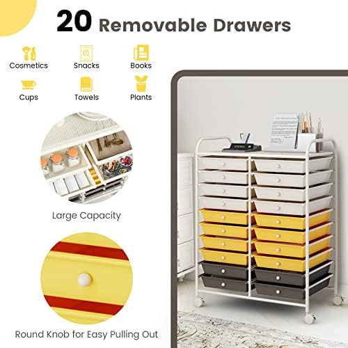 COSTWAY 20-Drawer Rolling Storage Cart, Utility Storage Organizer Cart