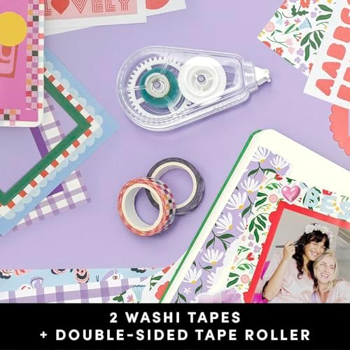 PAPERAGE Junk Journal & Scrapbook Kit, Hardcover Blank Journal Notebook, 20 Patterned Papers, 8 Sticker Sheets, 20 Die-Cut Shapes, 2 Washi Tapes & Tape Roller, Creative Journaling Supplies - Lavender