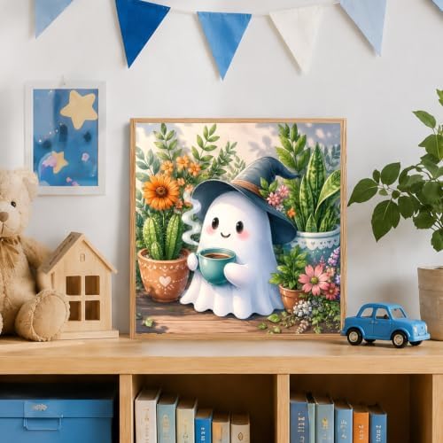 AUKELHJ Paint by Numbers Kit for Kids with Frame, Halloween Ghost, 8X8 inch