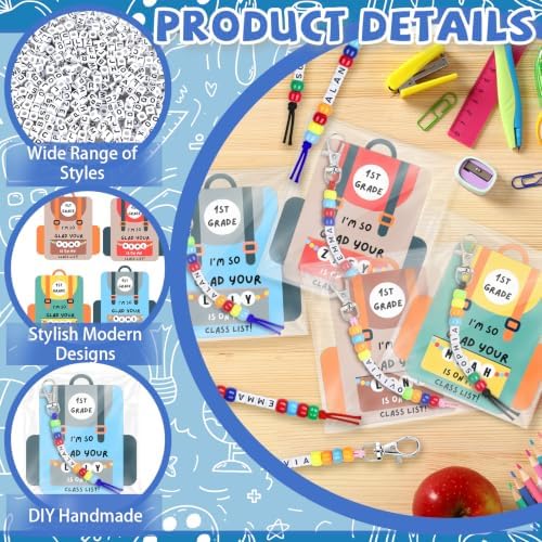 24 Set Back to School Gifts Includes Keychain Making Kit with Gift Cards DIY Bead Crafts Adjustable Letter Beads Welcome First Day of School Student Teacher Supplies