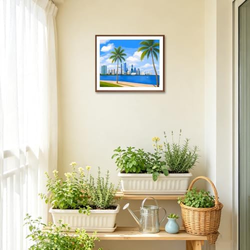 ARNLRDYA Miami Cityscape Paint by Number Kits, Downtown View Hand-Painted Art, Modern Urban Canvas Acrylic Painting Set, Florida City Paint by Numbers for Home Decor(16×20inch, Unframe)