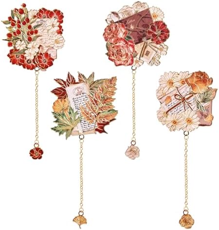 4 Pieces Metal Bookmark, Hollow Flower Book Mark for Book Lovers, Vintage Bookmarks for Reading Women, Men, Teacher, Students