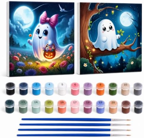 Yiolikan 2Pcs Halloween Paint by Numbers Kits for Adults Framed
