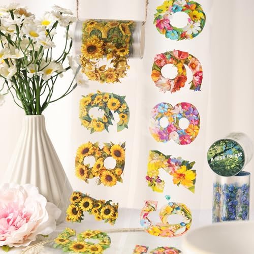 Alideco 6pcs Decorative Adhesive Tapes Vintage Flowers By the Numbers PET Tape Great for Bullet Journal Supplies, Arts, Scrapbook, DIY Crafts, Planners (shuzimima)