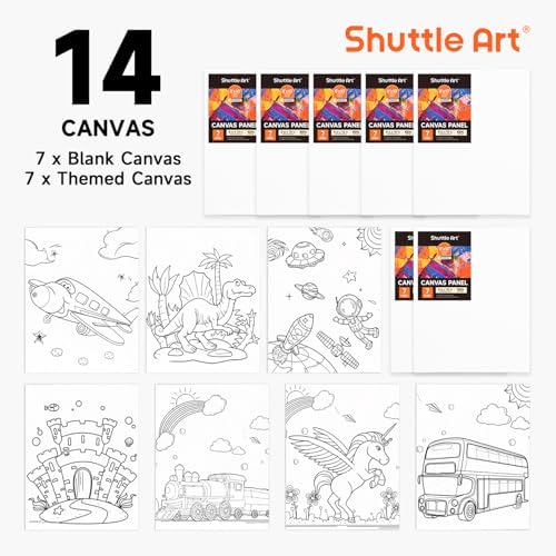 69 Pack Kids Paint Set, Shuttle Art Art Set for Kids with 30 Colors Acrylic Paint, Wood Easel, Canvas, Painting Pad, Brushes, Palette and Smock, Complete Paint Set for Boys and Girls(package may very)