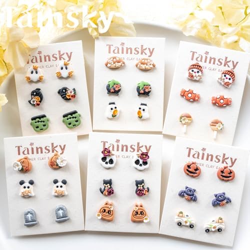 Tainsky Halloween Studs Polymer Clay Cutters, 22 Shapes Halloween Studs Clay Earrings Cutters for Clay Jewelry (C)