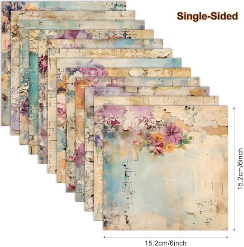 Vintage Floral Scrapbook Paper Pad Flower Patterned Paper 6×6,24 Sheets Single-Sided Scrapbooking CardStock Papers Pad for Holiday Cardmaking DIY Origami Journaling.