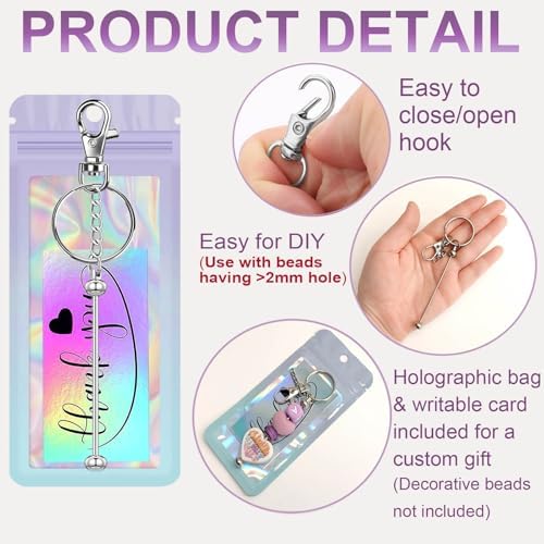 42/84/126 Pcs Beadable Keychain Bars Bulk Blank DIY Beaded Keychain Making Supplies with Bag Thank You Card