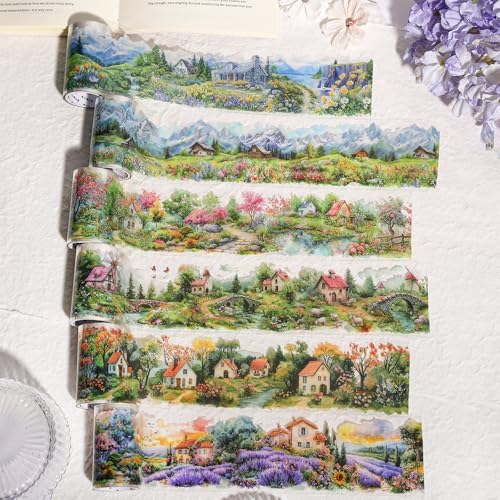 PET Tape Stickers for Journaling 6 Rolls Flower Washi Tape Stickers Decorative Tape for Crafts Scrapbooking Junk Journal Supplies, County Life
