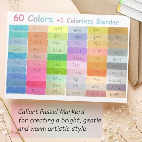 Caliart 61 Colors Alcohol Markers Brush Tip & Fine Pastel Markers for Adult | Permanent Art Pens with Case for Coloring Books, Artists Drawing Beginners Painting Hobbyists Sketch Art Supplies Gifts