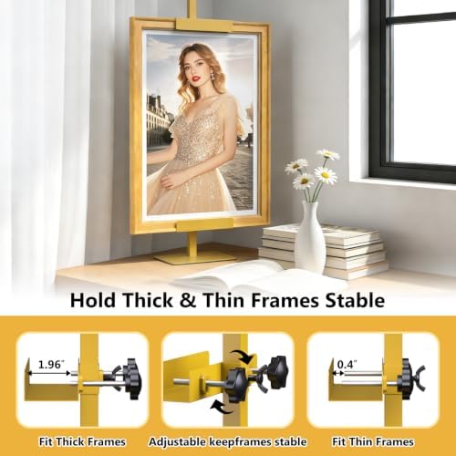 Tabletop Easel Stand Picture Easels for Display Up to 29.7" H Gold Picture Frame Stand Table Top Easel Metal Picture Easel for Photos, Painting, Artwork, Books (Base: 1.32 lbs)