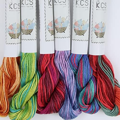KCS Big skeins of 25 Meters Size 25 Color Variegated Cross Stitch Stranded Threads,6 skeins,17