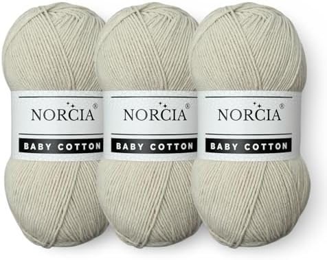 Baby Cotton, 55% Cotton 45% Acrylic Yarn, Fine/Sport (2) for Crochet and Knitting, Soft Amigurumi Yarn, 100 gr (361 yds)