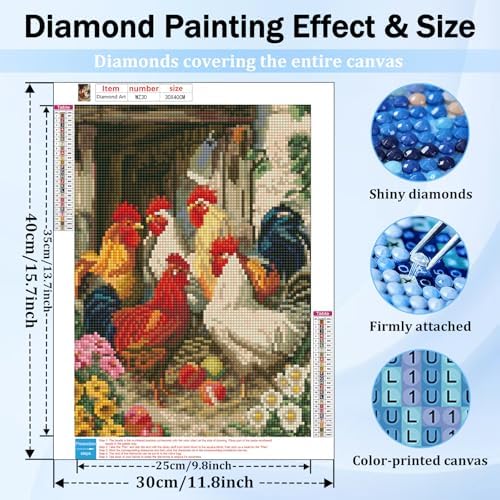 XTCIXAL Diamond Art Kits for Adults, Chicken Diamond Painting, 12x16 Inch