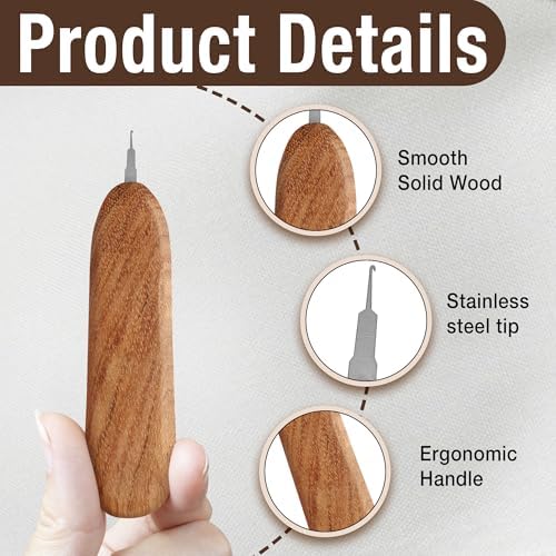 Savina Handmade Needle Threader for Hand Sewing - Hardwood Handle with Stainless Steel Hook (1cm Extended) for Easy Threading - Works with Sewing Machines & Small Eye Needles (Needle Threader)