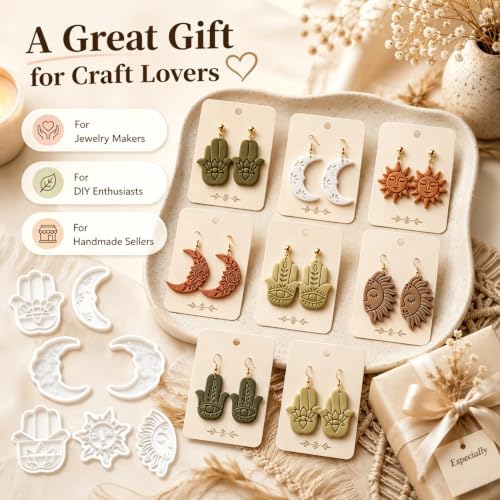 8Pcs Hamsa Hand Polymer Clay Cutters, Boho Moon Sun Molds