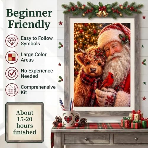 Christmas Diamond Art Kits for Adults, Santa with Cow Diamond Painting
