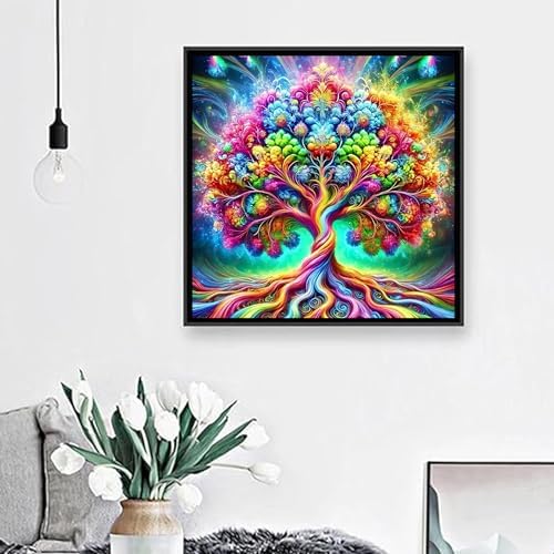 ckdiluy Tree of Life Diamond Art Kits for Adults Beginners, 5D DIY Colorful Diamond Painting Kits, Full Round Drill Diamonds Dots Gem Art Crystal, Home Wall Decor 13.8X13.8 Inch