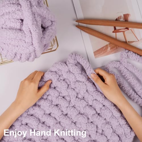 Chunky Yarn for Hand Knitting, #10 Chunky Blanket Chenille Yarn, Large Bulky Thick Jumbo Yarn, Super Chunky Knit Yarn for Crocheting, 8 Skein(8 oz 22 yds Each Skein), Lavender Fog