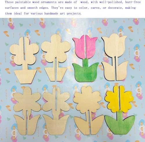 40PCS 3D Unfinished Blank Flower Wooden Cutouts Craft for Kids | Spring Tulip for Children's Painting DIY Room Decoration Gift Giving Surprise (40Flower)