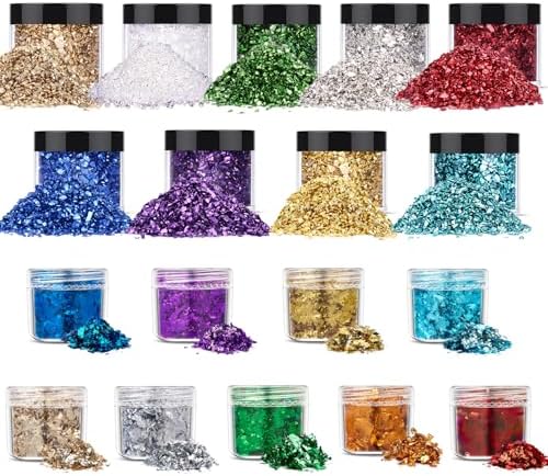 9 Box Broken Crushed Glass Glitter, 9 Box Gold Foil Flake Irregular Shards Metallic Crystal Chips 2-4mm Chunky Flakes Sequins Gravel for Epoxy Resin Craft Supplies