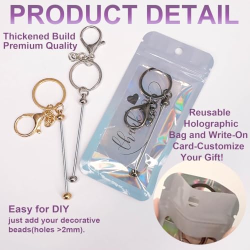 42/84/126 Pcs Beadable Keychain Bars Bulk Blank DIY Beaded Keychain Making Supplies with Bag Thank You Card