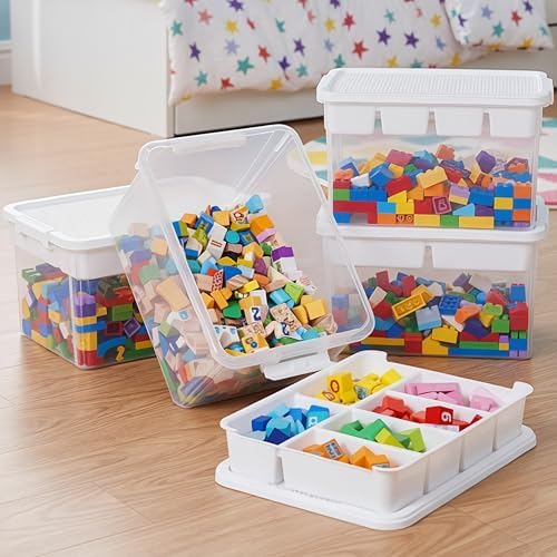 Citylife 32QT 4-Pack Clear Craft Storage Box Buildable Lid Removable Tray