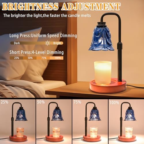 XJZJY Blue Flower Candle Warmer Lamp with Timer, Birthday Gifts for Women | Dimmable wax melt warmer with 2 bulbs for jar candles, height adjustable, Blue tulip design, home decor, housewarming gifts