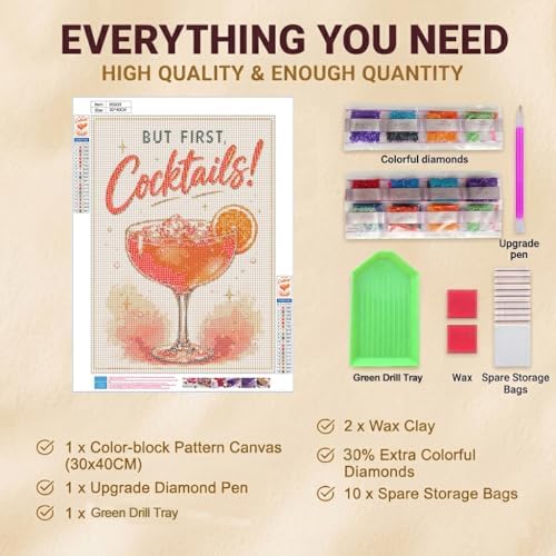 TOPCLTV Cocktail Diamond Art Kits for Adults, 5D Bar Diamond Painting
