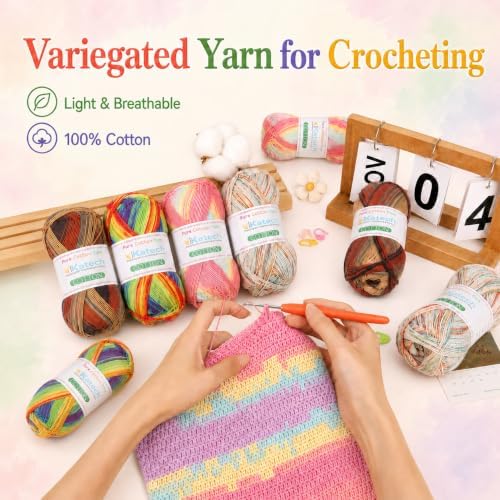 Katech 1OO% Ombre Cotton Yarn for Crocheting-2 Sport Weight Baby Yarns