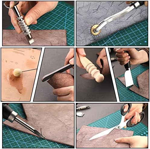 TLKKUE Leather Working Tools Leather Craft Tools for Carving Stamping | Sewing Punching Cutting with Custom Storage Bag Professional Tooling Kit for Crafting, Repair & DIY Projects