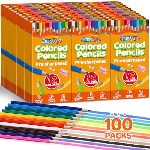 AuroTops 100 Packs Colored Pencils Bulk,1200 Count Colored Pencils in Bulk