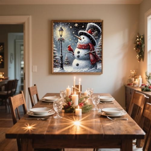 KYOQFVN Christmas Diamond Art Kits for Adults, 5D Snowman Diamond Painting Kits for Adults, DIY Full Round Drills Winter Paint with Diamonds for Wall Decor 14 x 14 in