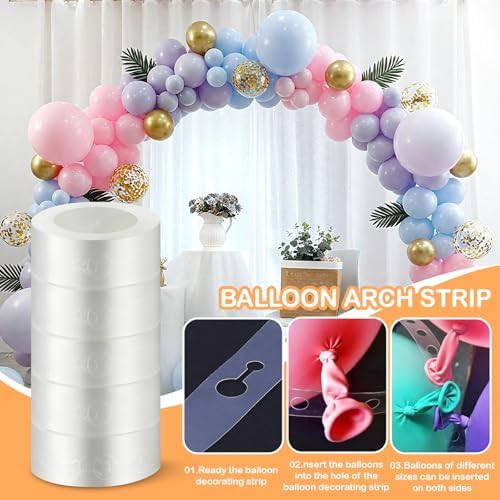 gegemaoyi Balloon Arch Kit - 98.4ft DIY Balloon Garland Strip with 600Pcs Clear Glue Point Dots, Removable Adhesive Tape for Balloon Arch Decorations, Wedding & Craft Decor