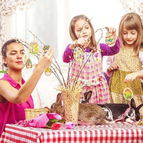 Philorn 40PCS Easter Wooden Crafts Wood Ornaments Kits | Easter Wooden Egg Crafts DIY Eggs Hanging Set for Kids Easter Party Supplies Kids Painting Arts Crafts Spring Home