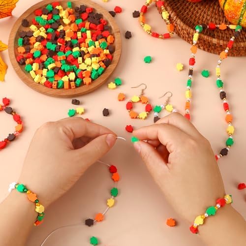 300Pcs Fall Maple Leaf Polymer Clay Beads for Jewelry Making