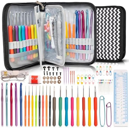 SHAXANO Crochet Hooks Kit with Case, 95-Piece, Ergonomic Crochet Needles Weave Yarn Kits DIY Hand Knitting Art Tools for Beginners and Experienced Crochet Lovers