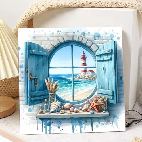 Beach Paint by Numbers Kit for Adults Beginner, Paint by Numbers 10x10 Inch | Framed Paint by Numbers Kit for Adults Beginner with Easel, Acrylic Painting by Numbers, DIY Crafts for Gifts or Home Decor