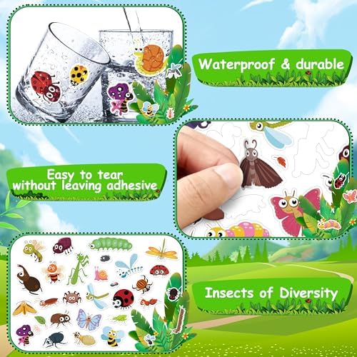 LINAYE 24 Sheets Cute Bug Insect Stickers for Kids, 960 Counts for Scrapbooking,Water Bottles,Envelopes,Laptop Lovely Insect Stickers for Classroom Boys Girls