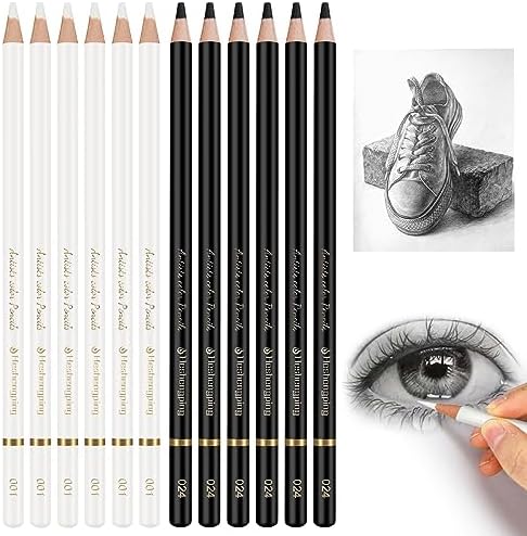 Heshengping 6 Black 6 White oil color pencils coloring drawing pencil oil-based wooden colored pencils for artists beginners artists, 12 pack