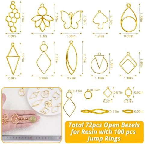 LET'S RESIN 172PCS Open Bezels for Resin, Gold Hollow Frame Pendants Bezels