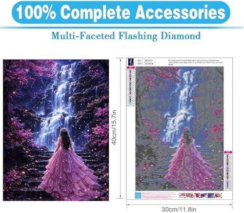 WNPOKN Pink Waterfall Diamond Art Kits for Adults 12 x 16inch
