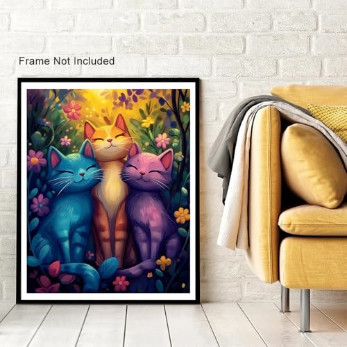 Natuyalo Paint by Numbers Kit for Adults Beginner, Three Little Cats in Flowers Painting by Number Kits on Canvas, Animals Acrylic Paint by Number Kit DIY Painting Kits Home Wall Decor Gift 12X16 inch
