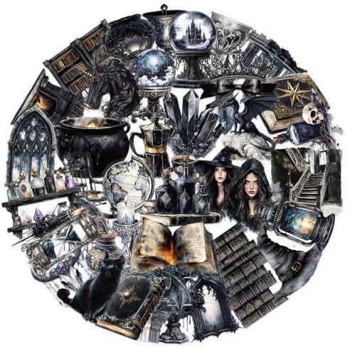 50pcs Transparent Vintage Witchy Stickers for Kids,Dark Witchy Magic Sticker Waterproof PET Stickers for Scrapbook Journaling Photo Album Collage Card Gothic Aesthetics Sticker for Teens and Adults